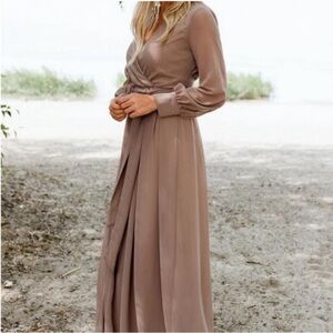 Baltic Born Lydia Stone Wrap Style Long Sleeve Maxi Dress XS wedding tan formal